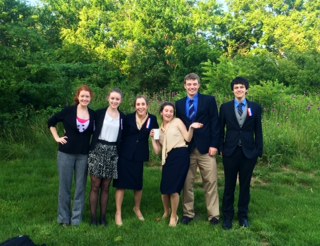From left to right: Graduated GHHS student Madeline Otto, senior Heather Selby, graduated GHHS student Natasha Ditzler, senior Mariah Squires, senior Patrick Spieker, and senior Zane Tschida dressed up for the competition.