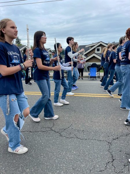 Gig Harbor High School Band members march in the Maritime Parade