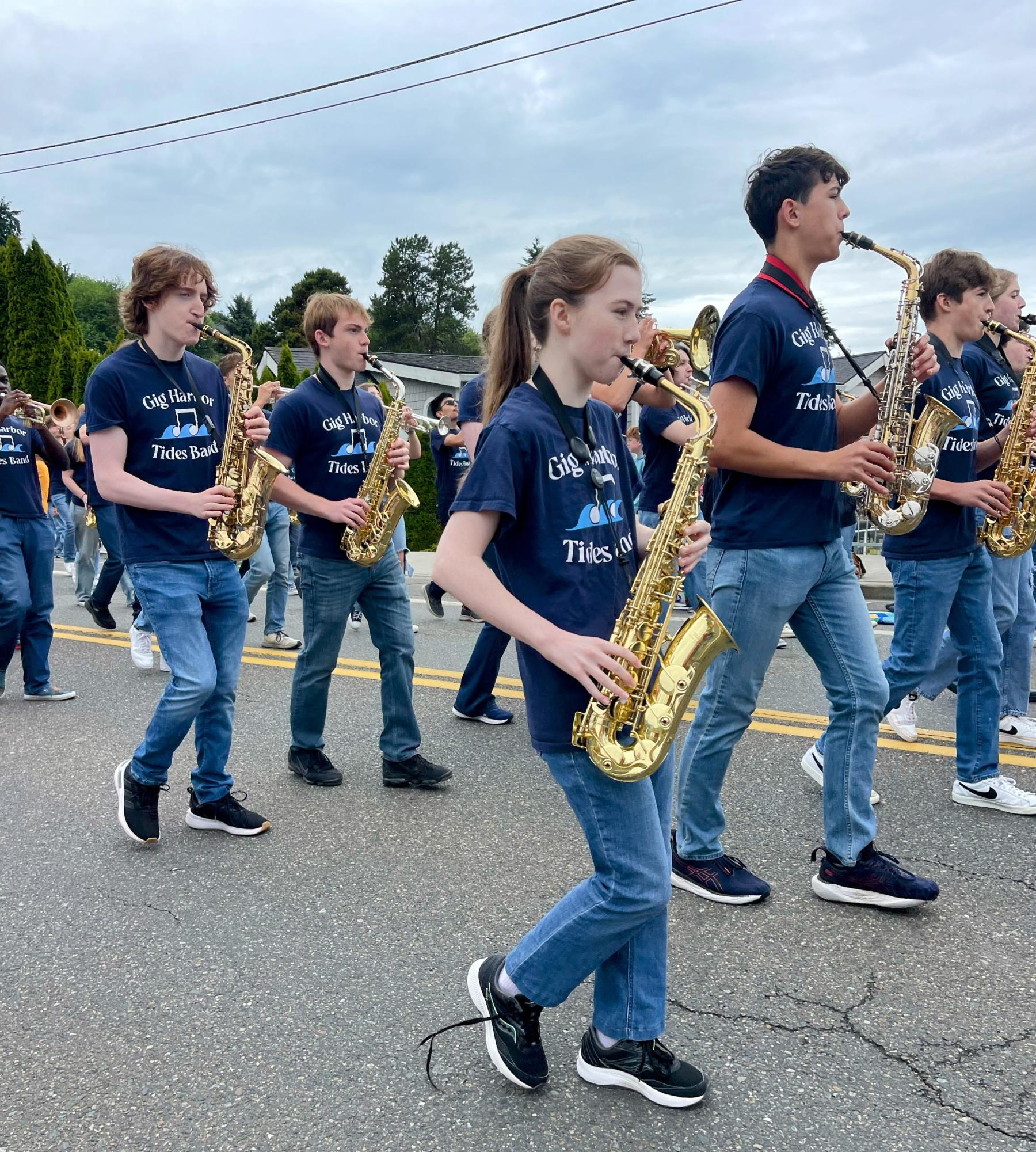 Gig Harbor High School Band marches in the parade